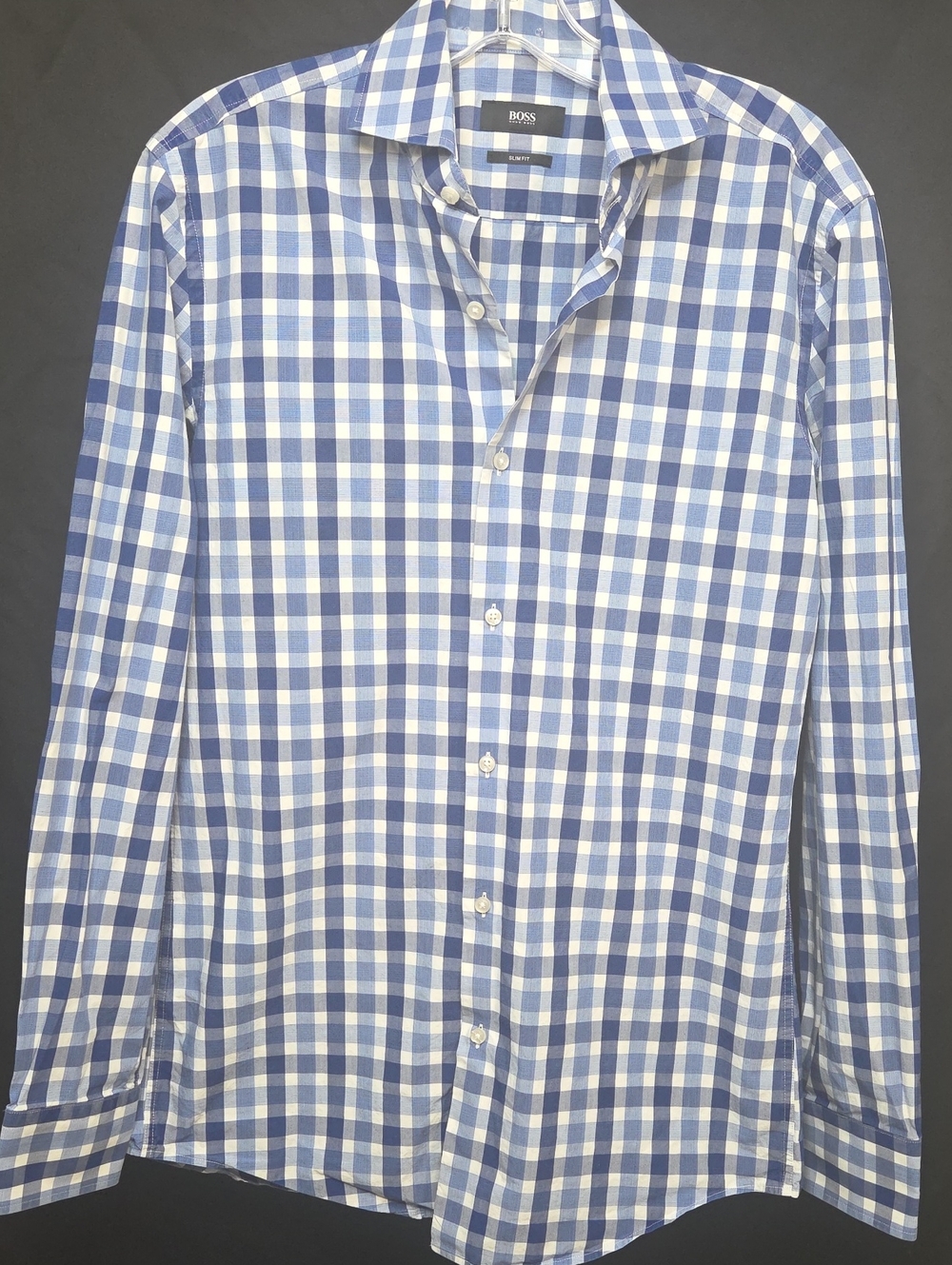 BOSS Hugo Boss Slim Fit Blue Gingham Check Dress Shirt 15 / 38 (Medium)
